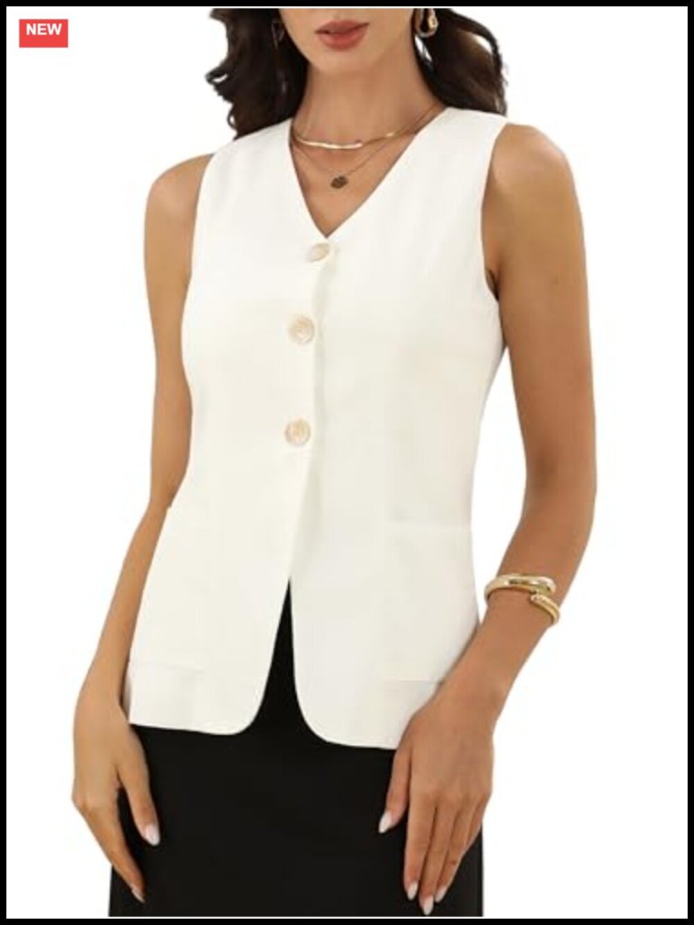Cotton Linen Suit Vest Sleeveless Button Down V-Neck Blazer Top